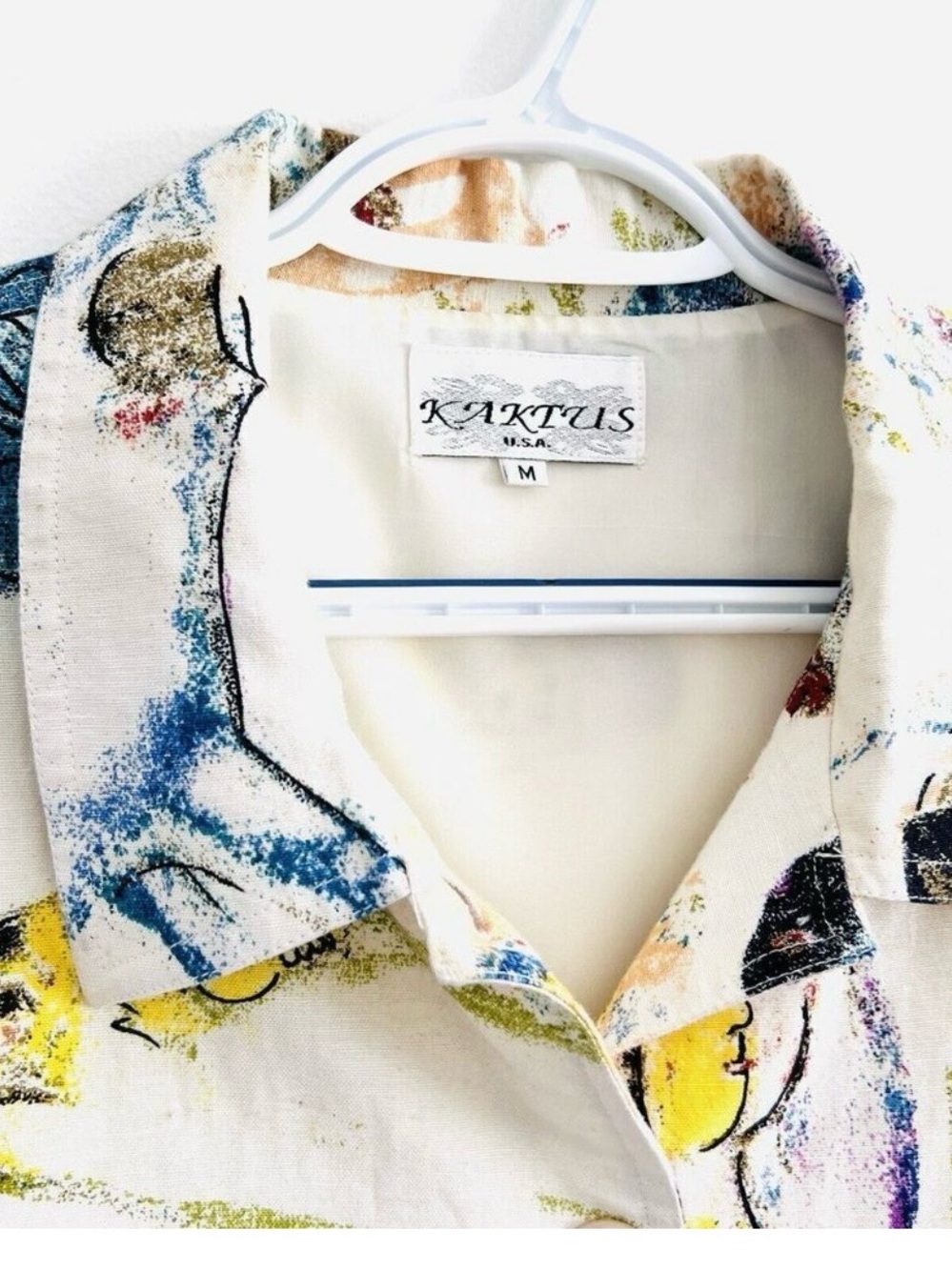 KAKTUS Chagall Theme Print Button-Front Rayon and Linen Jacket - Picture 7 of 14